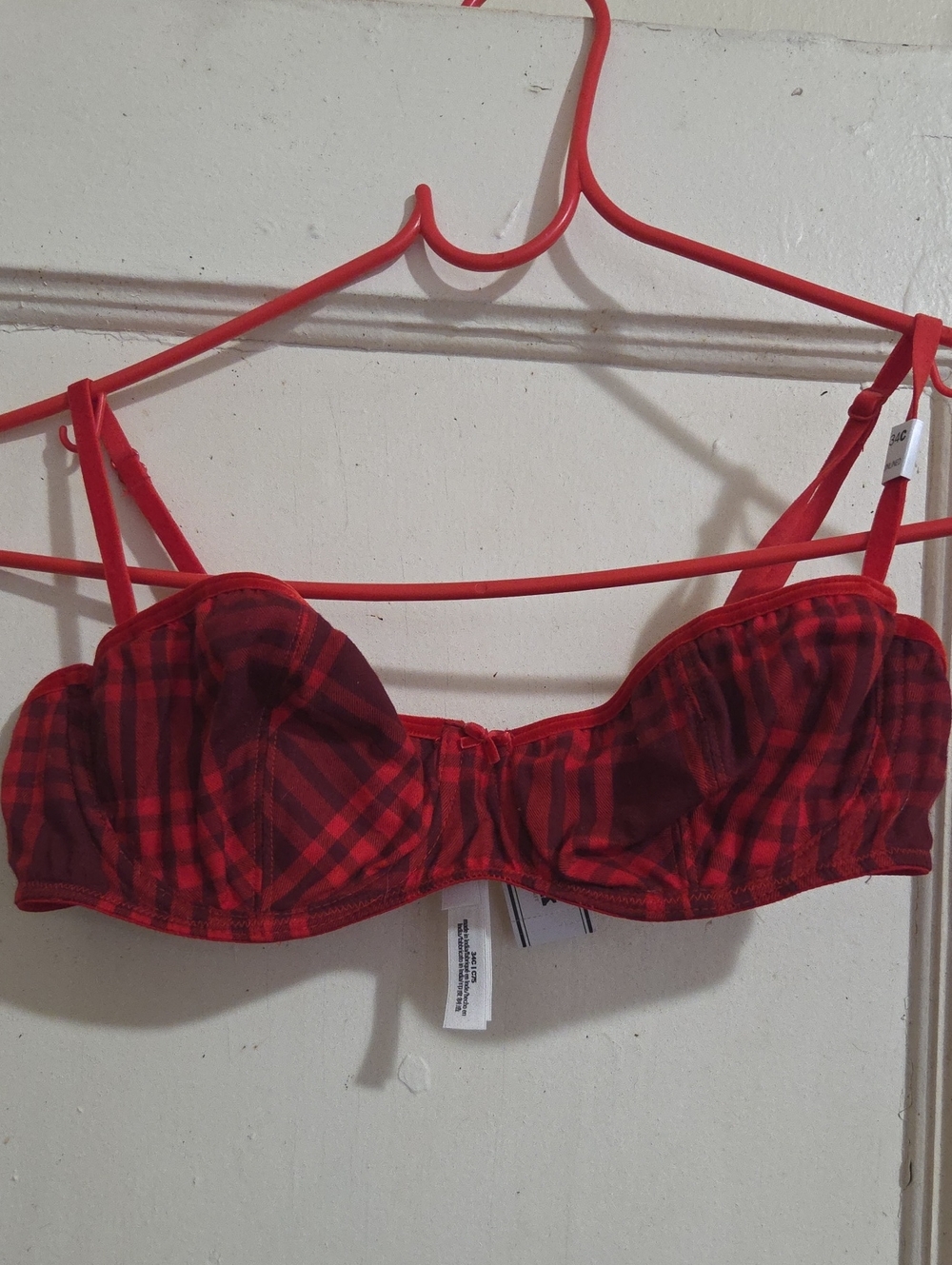 PINK Victoria's Secret Red Plaid Balconette Bra